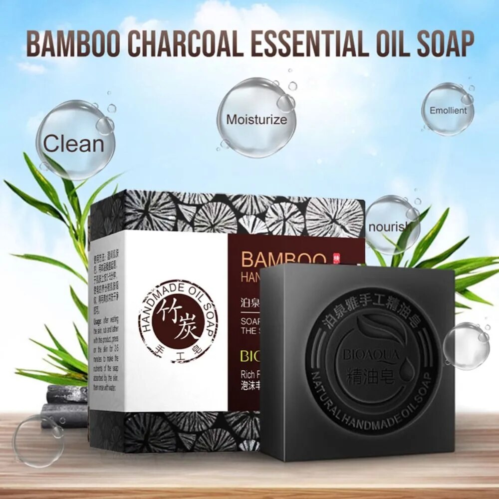 New Natural Organic Herbal Essential Bamboo Oil Soap Whitening Handmade Soap Skin Remove Acne Deep Cleansing Face Hair Care